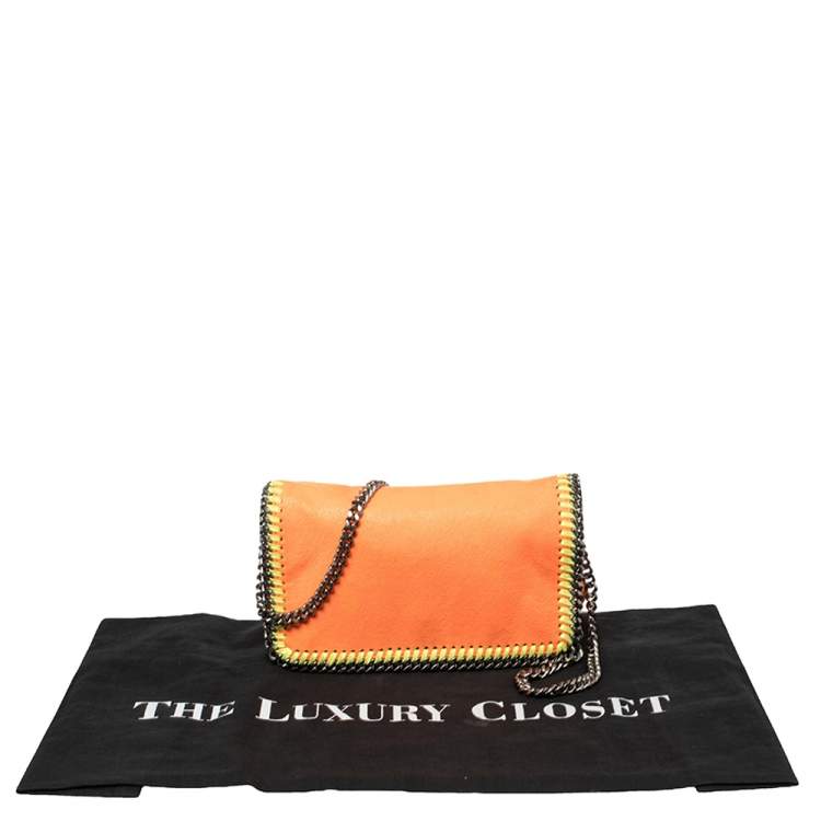 Pre Owned Stella McCartney Neon Orange Faux Leather Falabella Flap Crossbody Bag