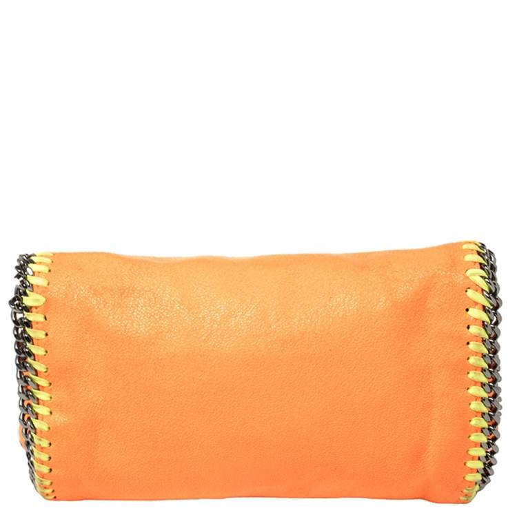 Pre Owned Stella McCartney Neon Orange Faux Leather Falabella Flap Crossbody Bag