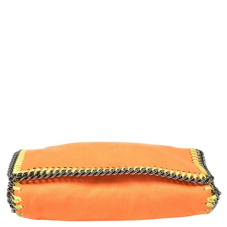 Pre Owned Stella McCartney Neon Orange Faux Leather Falabella Flap Crossbody Bag