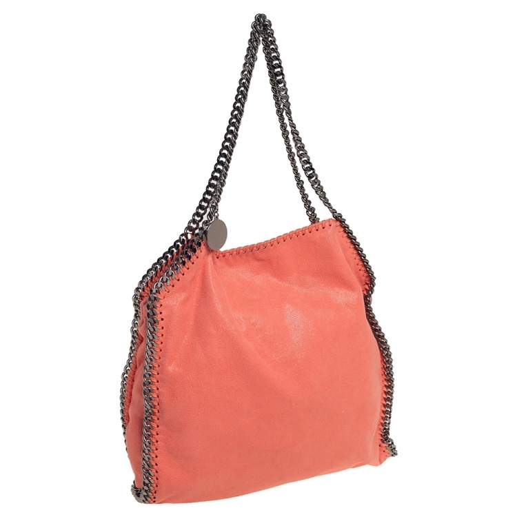 Pre Owned Stella McCartney Coral Orange Faux Suede Small Falabella Tote