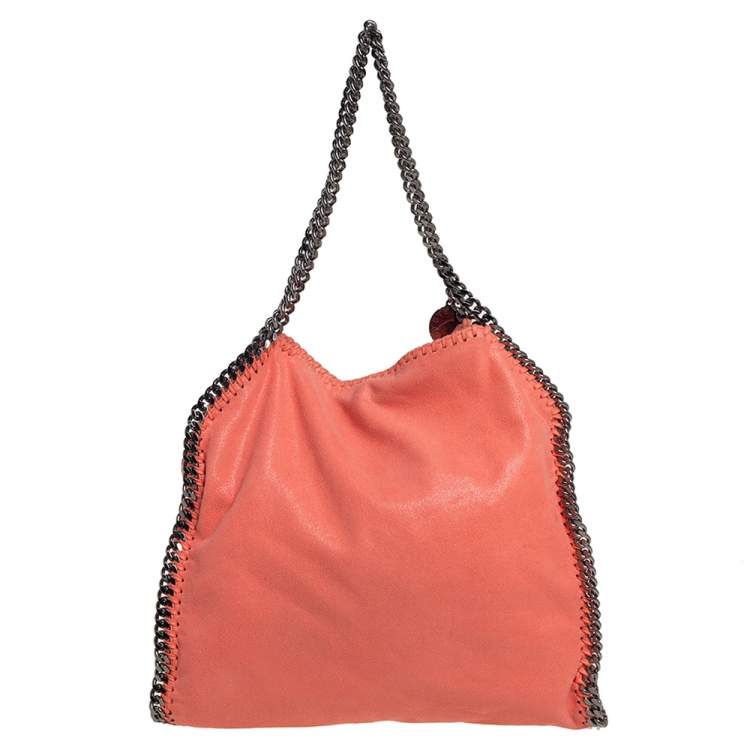 Pre Owned Stella McCartney Coral Orange Faux Suede Small Falabella Tote