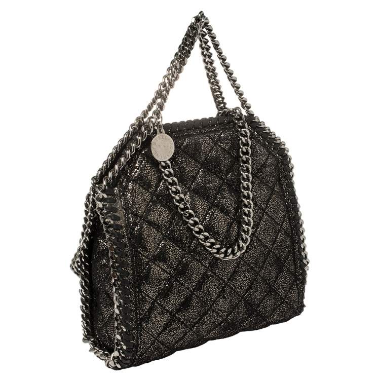 Pre Owned Stella McCartney Metallic Black Faux Suede Falabella Crossbody Bag