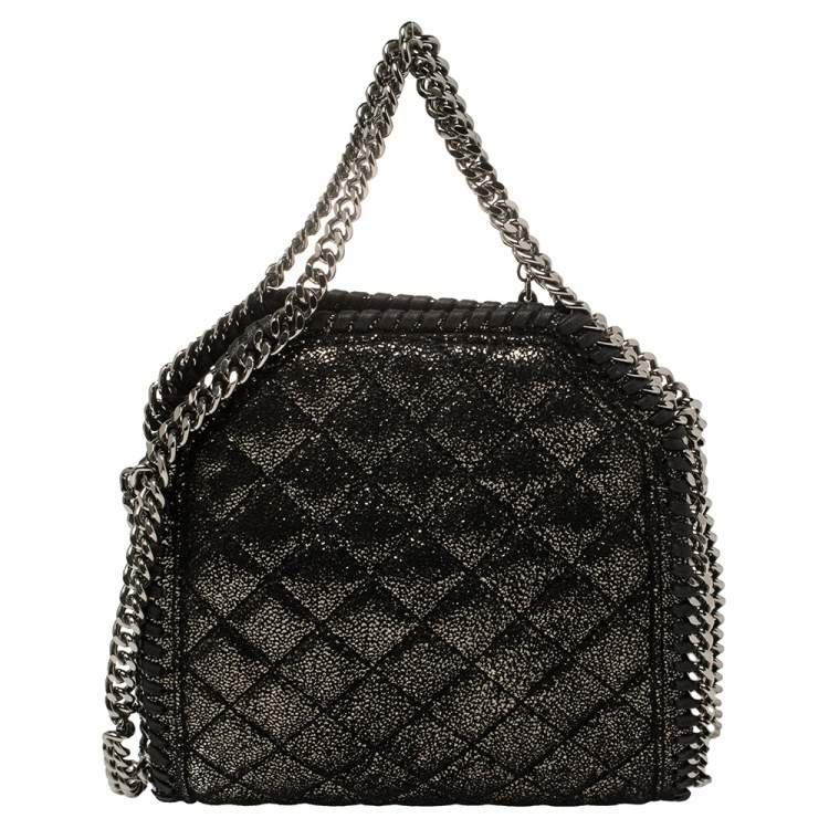 Pre Owned Stella McCartney Metallic Black Faux Suede Falabella Crossbody Bag