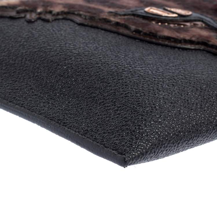 Pre Owned Stella McCartney Black/Brown Faux Leather and Calfhair Leopard Clutch