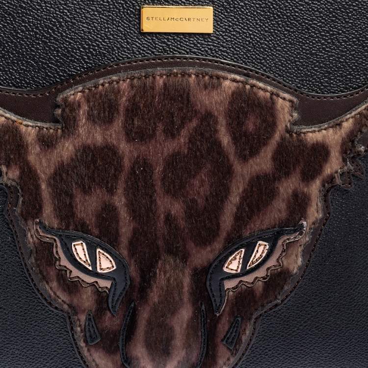 Pre Owned Stella McCartney Black/Brown Faux Leather and Calfhair Leopard Clutch