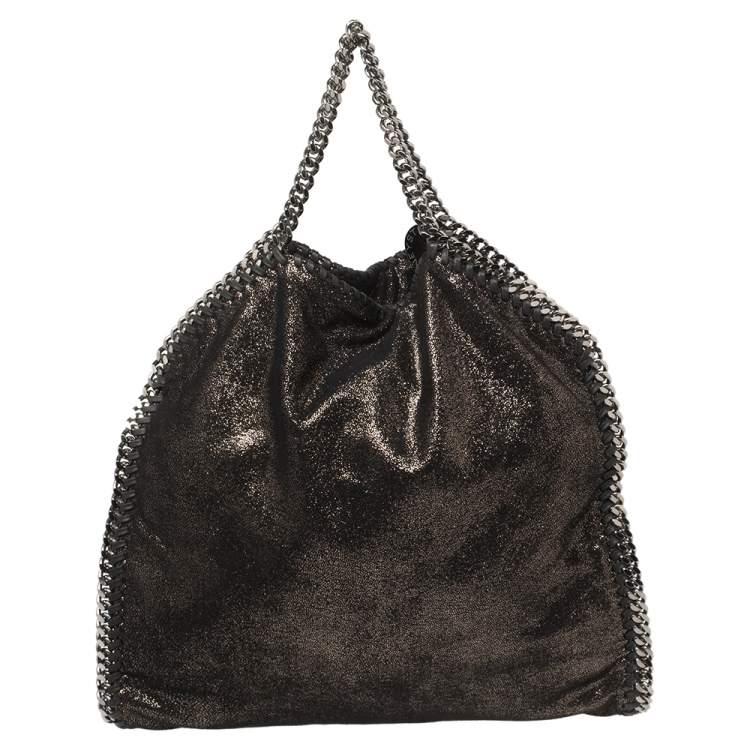Pre Owned Stella McCartney Metallic Black Faux Leather Small Falabella Tote