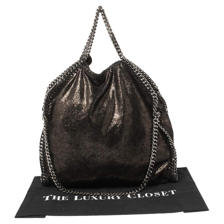 Pre Owned Stella McCartney Metallic Black Faux Leather Small Falabella Tote
