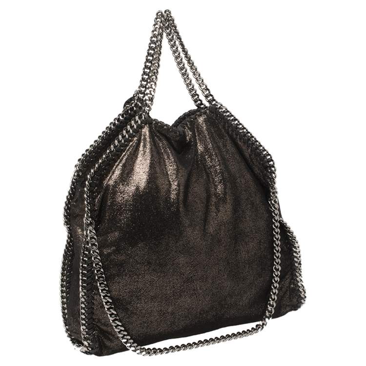 Pre Owned Stella McCartney Metallic Black Faux Leather Small Falabella Tote