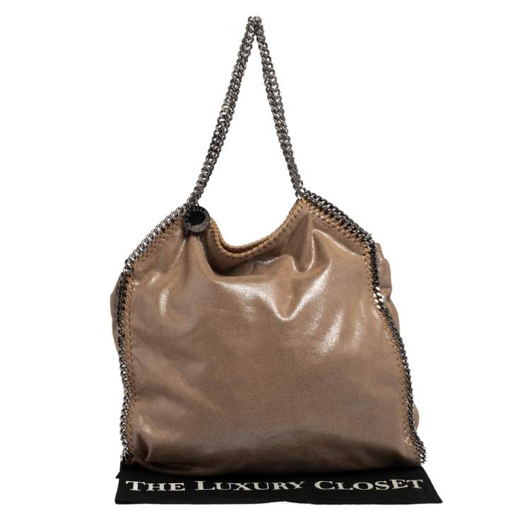 Pre Owned Stella McCartney Metallic Beige Faux Suede Large Falabella Tote