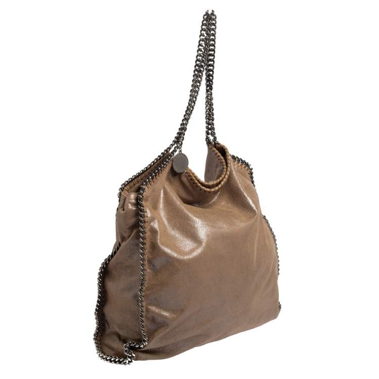 Pre Owned Stella McCartney Metallic Beige Faux Suede Large Falabella Tote