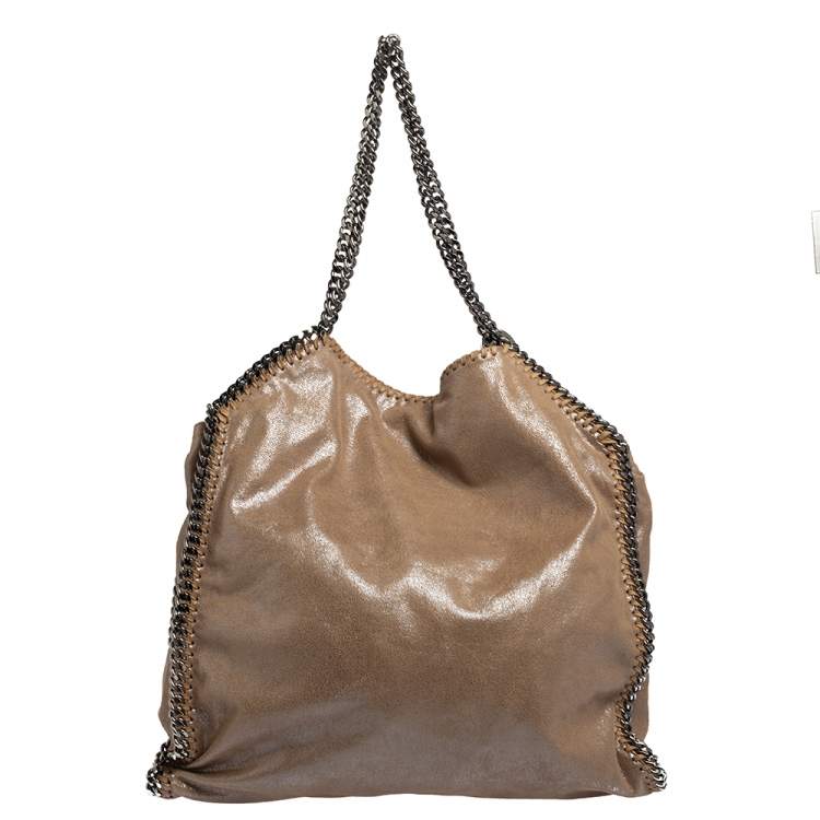 Pre Owned Stella McCartney Metallic Beige Faux Suede Large Falabella Tote
