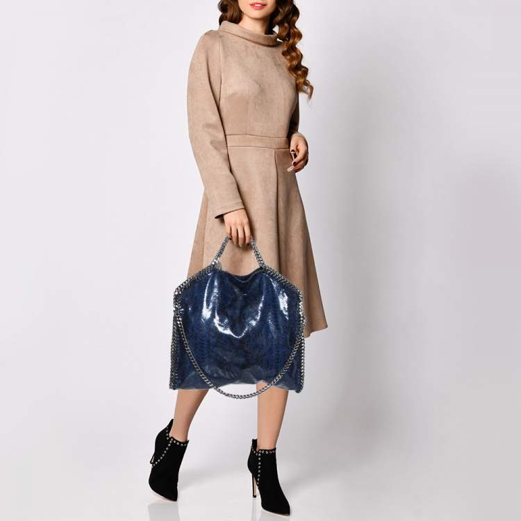 مملوكة مسبقًا Stella McCartney Blue/Black Faux Python Embossed Leather Small Falabella Tote 