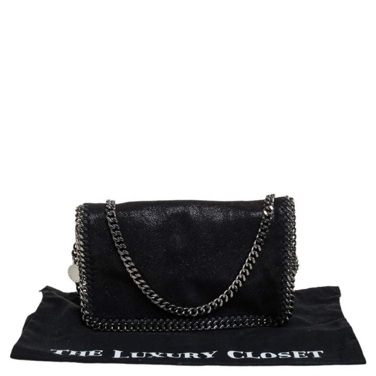 Pre Owned Stella McCartney Black Faux Leather Falabella Flap Crossbody Bag