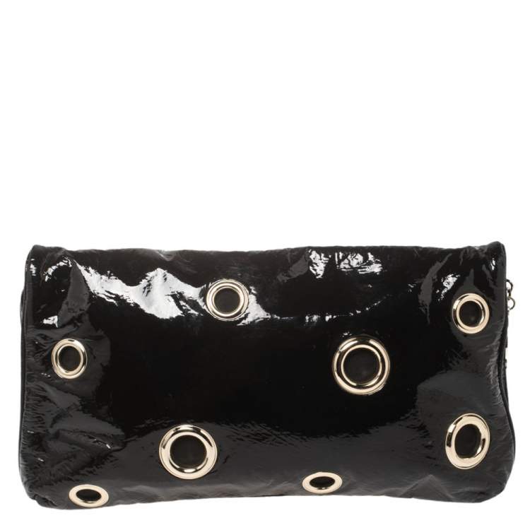 Pre Owned Stella McCartney Black Faux Patent Leather Rivet Flap Clutch
