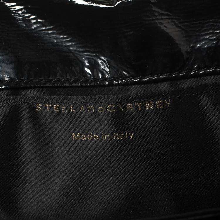 Pre Owned Stella McCartney Black Faux Patent Leather Rivet Flap Clutch