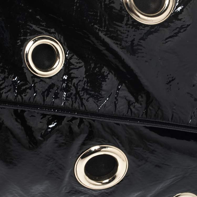 Pre Owned Stella McCartney Black Faux Patent Leather Rivet Flap Clutch