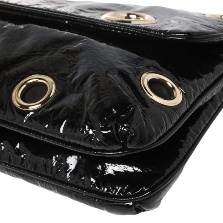 Pre Owned Stella McCartney Black Faux Patent Leather Rivet Flap Clutch