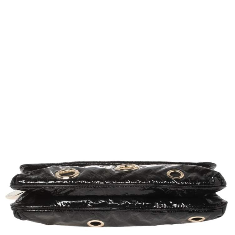 Pre Owned Stella McCartney Black Faux Patent Leather Rivet Flap Clutch