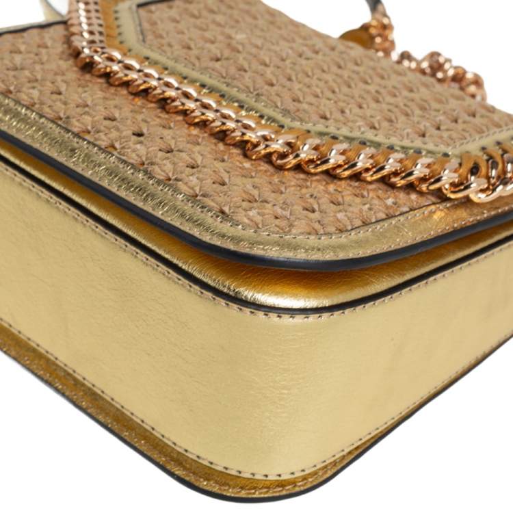 Pre Owned Stella McCartney Metallic Gold Woven Faux Leather Medium Falabella Box Shoulder Bag  