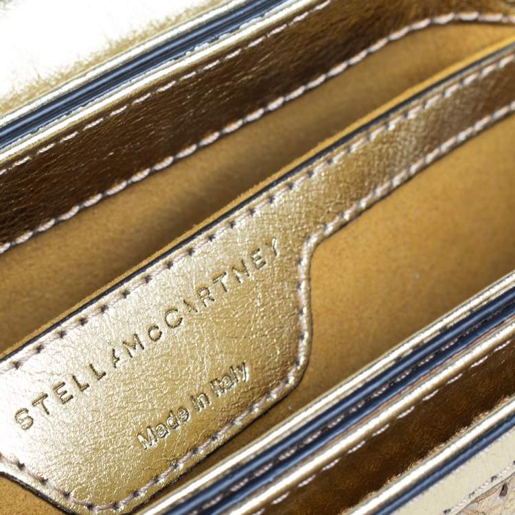 Pre Owned Stella McCartney Metallic Gold Woven Faux Leather Medium Falabella Box Shoulder Bag  