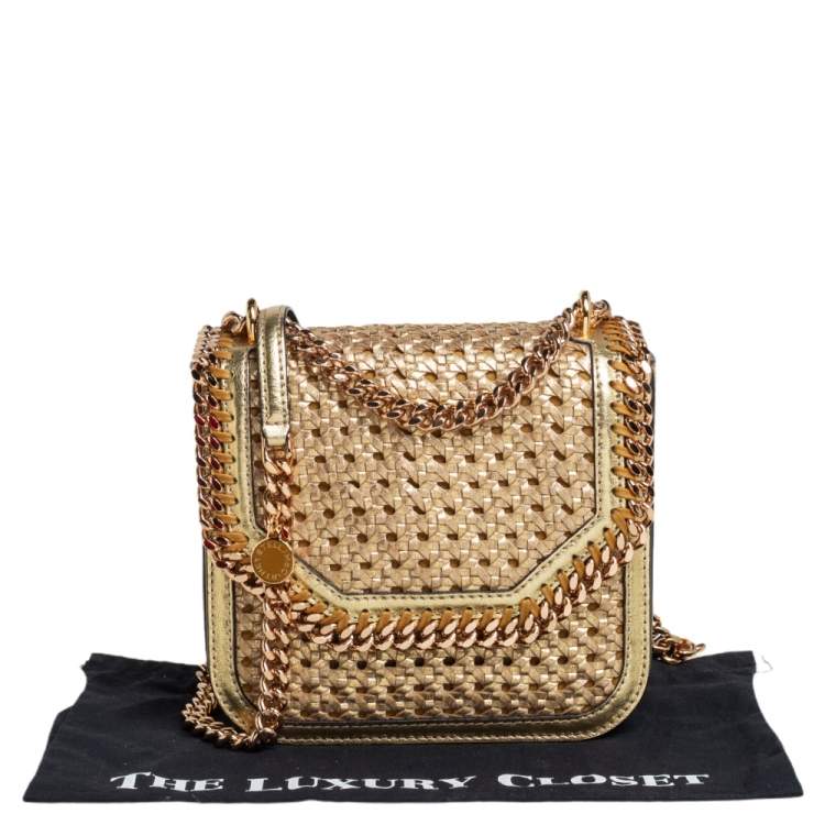 Pre Owned Stella McCartney Metallic Gold Woven Faux Leather Medium Falabella Box Shoulder Bag  