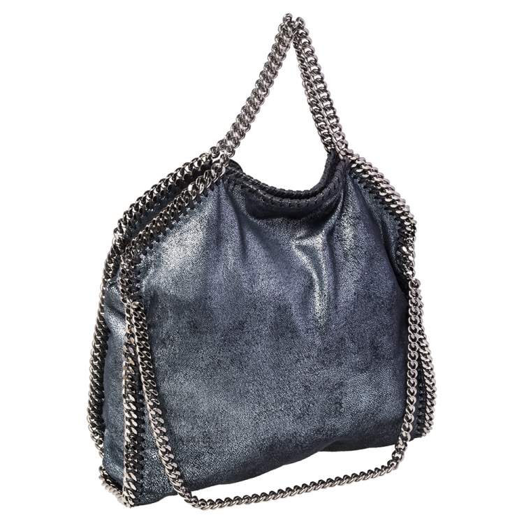 Pre Owned Stella McCartney Metallic Blue Faux Leather Small Falabella Tote