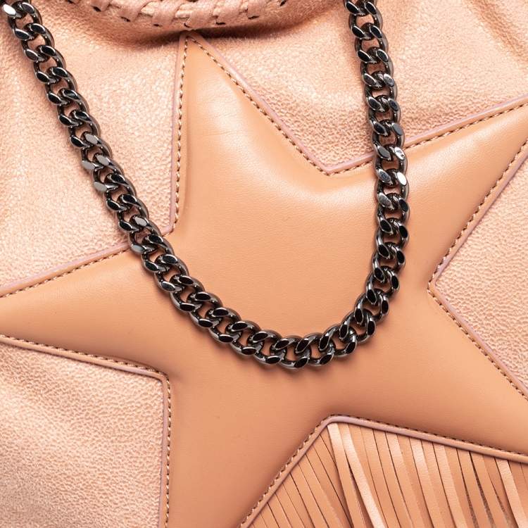 Pre Owned Stella McCartney Light Peach Faux Suede Falabella Star Fringed Shoulder Bag