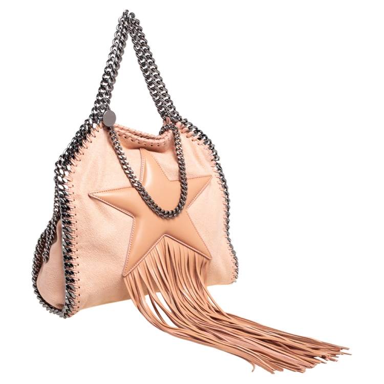 Pre Owned Stella McCartney Light Peach Faux Suede Falabella Star Fringed Shoulder Bag