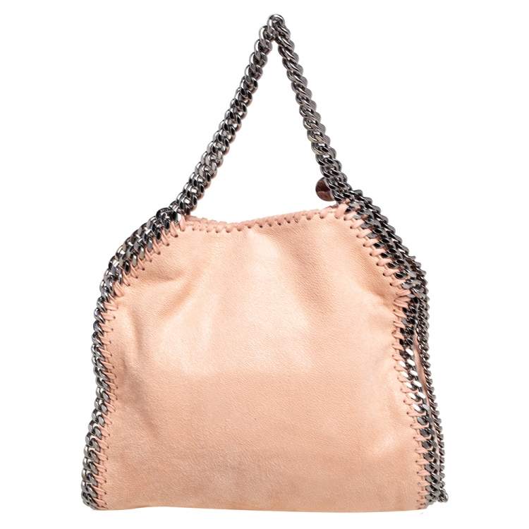 Pre Owned Stella McCartney Light Peach Faux Suede Falabella Star Fringed Shoulder Bag