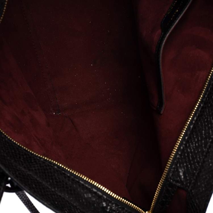 Pre Owned Stella McCartney Black Faux Snakeskin Embossed Leather Zip Shopper Tote