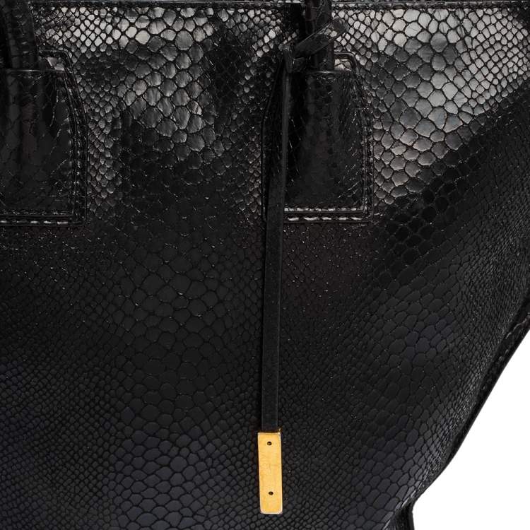 Pre Owned Stella McCartney Black Faux Snakeskin Embossed Leather Zip Shopper Tote