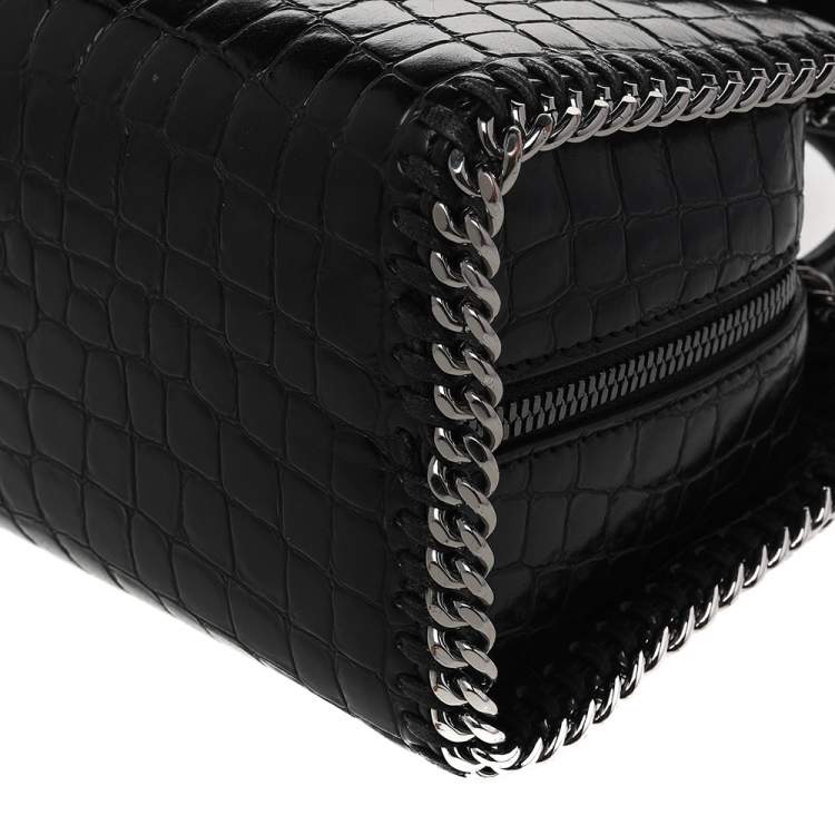 مملوكة مسبقًا Stella McCartney Black Faux Croc Embossed Leather Falabella Tote