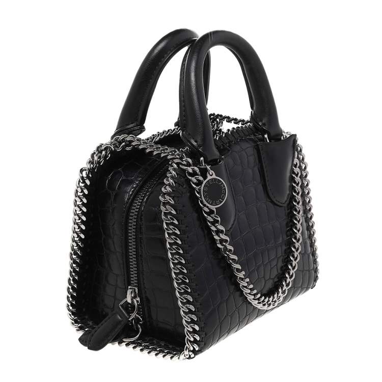مملوكة مسبقًا Stella McCartney Black Faux Croc Embossed Leather Falabella Tote
