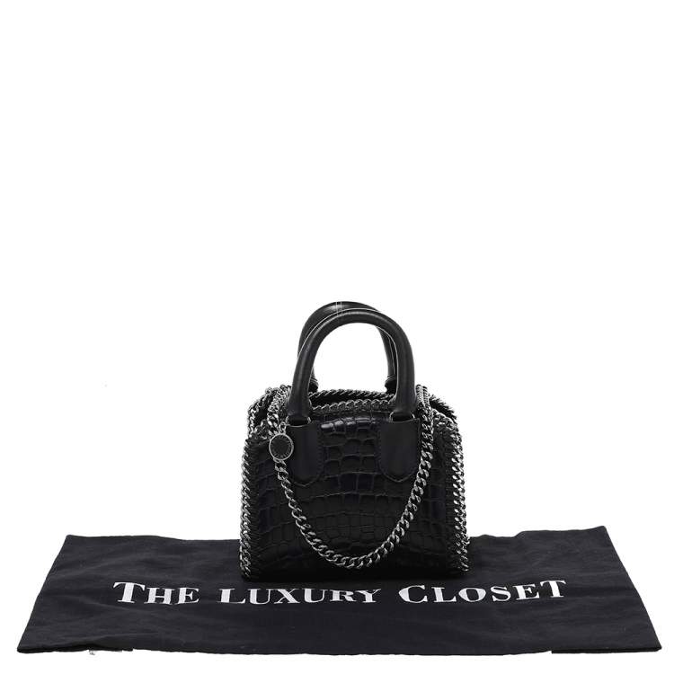 مملوكة مسبقًا Stella McCartney Black Faux Croc Embossed Leather Falabella Tote