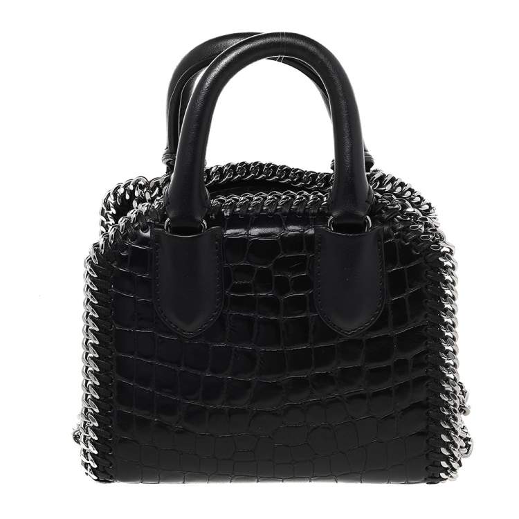 مملوكة مسبقًا Stella McCartney Black Faux Croc Embossed Leather Falabella Tote