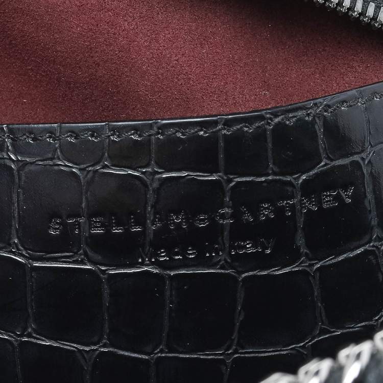 مملوكة مسبقًا Stella McCartney Black Faux Croc Embossed Leather Falabella Tote