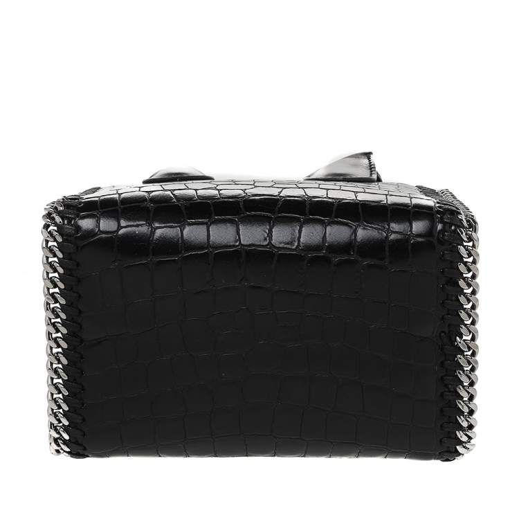 مملوكة مسبقًا Stella McCartney Black Faux Croc Embossed Leather Falabella Tote