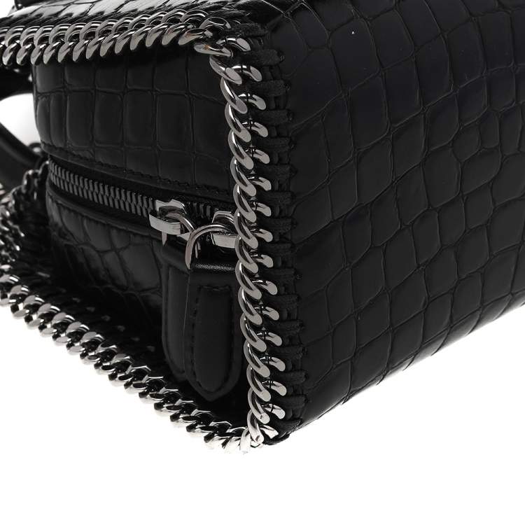 مملوكة مسبقًا Stella McCartney Black Faux Croc Embossed Leather Falabella Tote