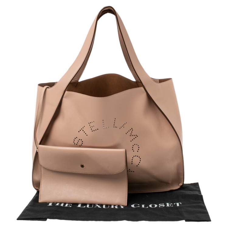 مملوكة مسبقًا Stella McCartney Beige Faux Leather Perforated Logo Tote