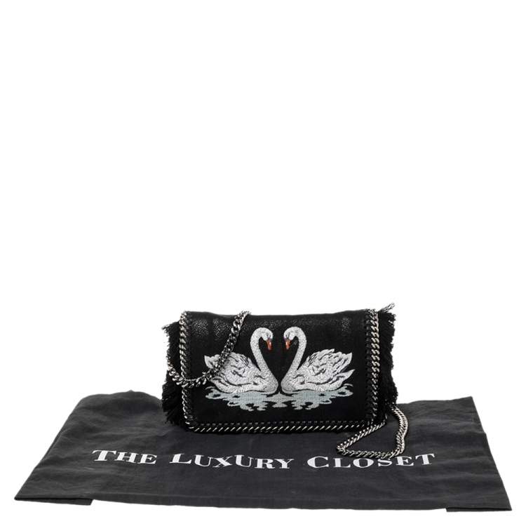 Pre Owned Stella McCartney Black Faux Leather Falabella Swan Crossbody Bag