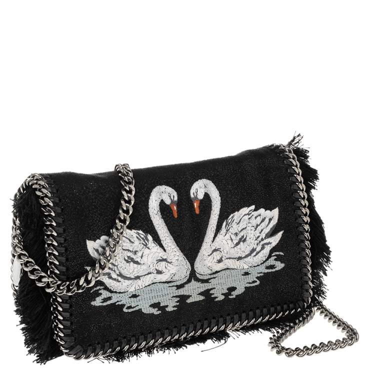 Pre Owned Stella McCartney Black Faux Leather Falabella Swan Crossbody Bag