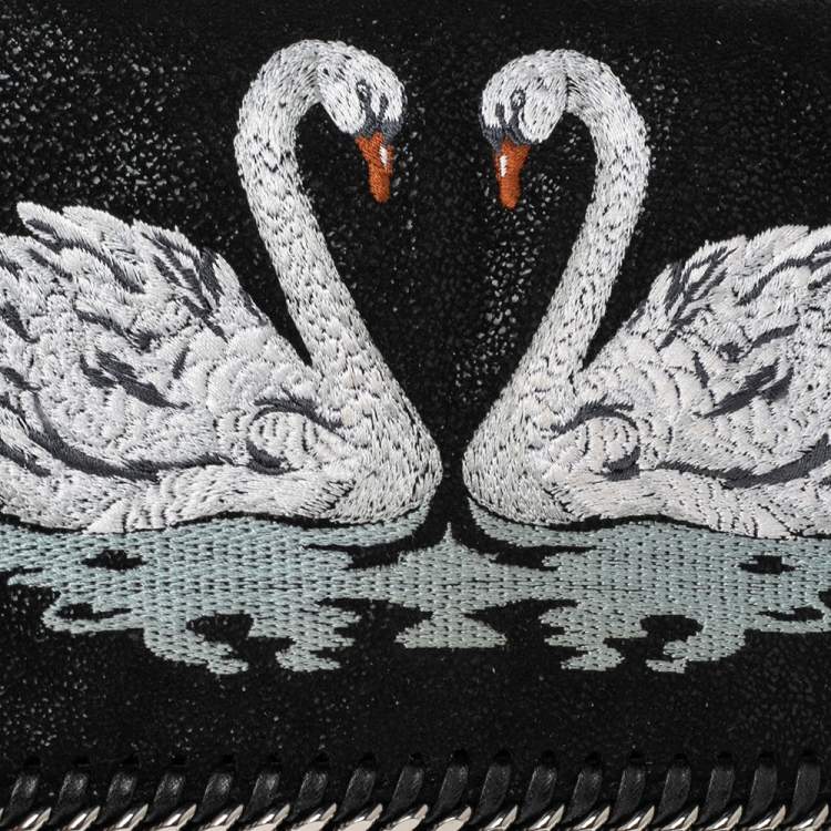 Pre Owned Stella McCartney Black Faux Leather Falabella Swan Crossbody Bag