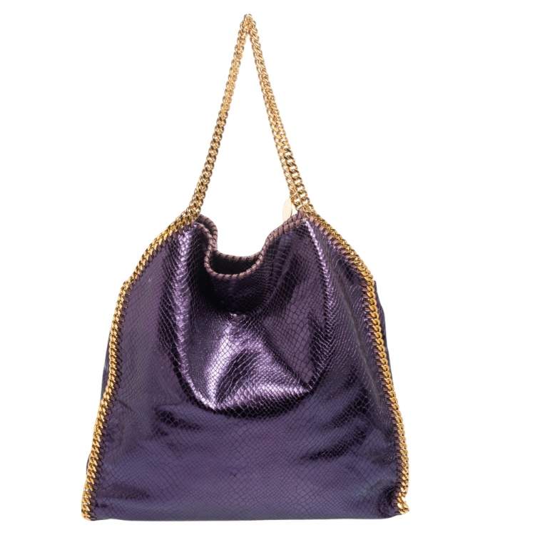Pre Owned Stella McCartney Metallic Purple Faux Python Leather Large Falabella Tote