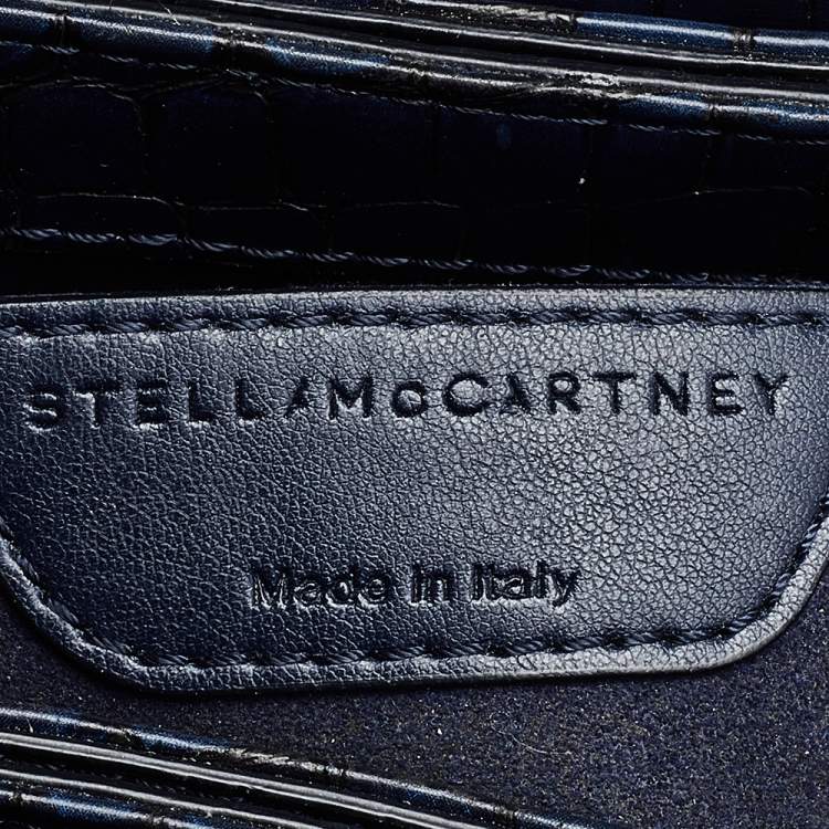 Pre Owned Stella McCartney Navy Blue Croc Embossed Faux Leather Falabella Star Box Bag