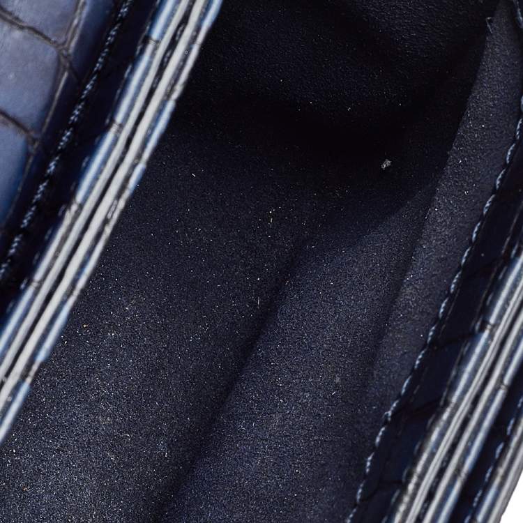 Pre Owned Stella McCartney Navy Blue Croc Embossed Faux Leather Falabella Star Box Bag