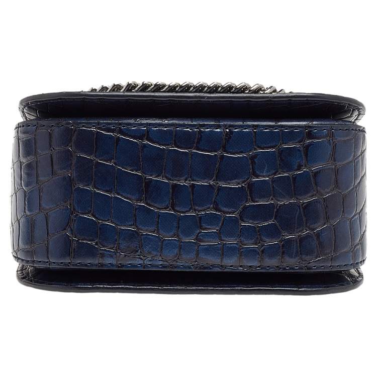 Pre Owned Stella McCartney Navy Blue Croc Embossed Faux Leather Falabella Star Box Bag