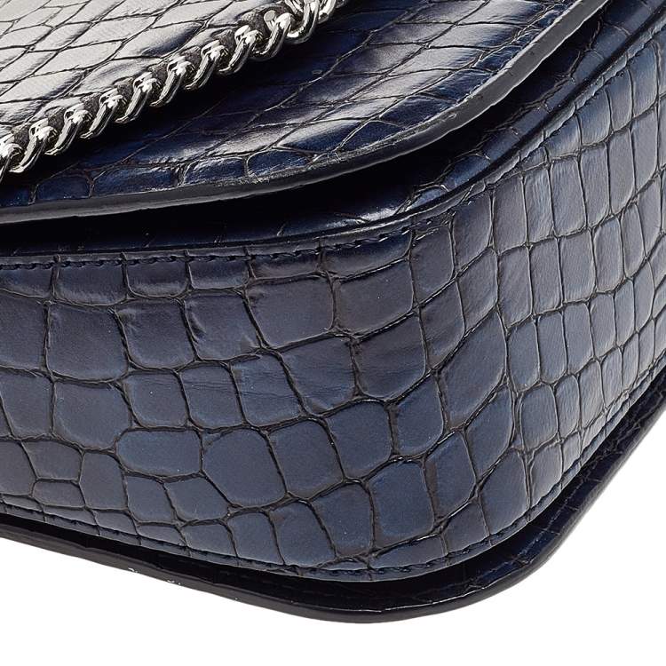 Pre Owned Stella McCartney Navy Blue Croc Embossed Faux Leather Falabella Star Box Bag