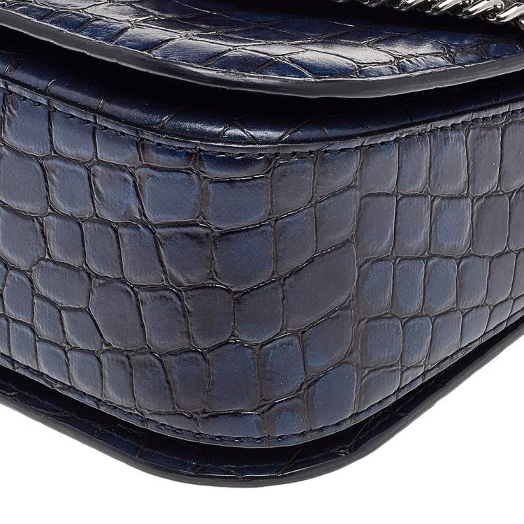 Pre Owned Stella McCartney Navy Blue Croc Embossed Faux Leather Falabella Star Box Bag
