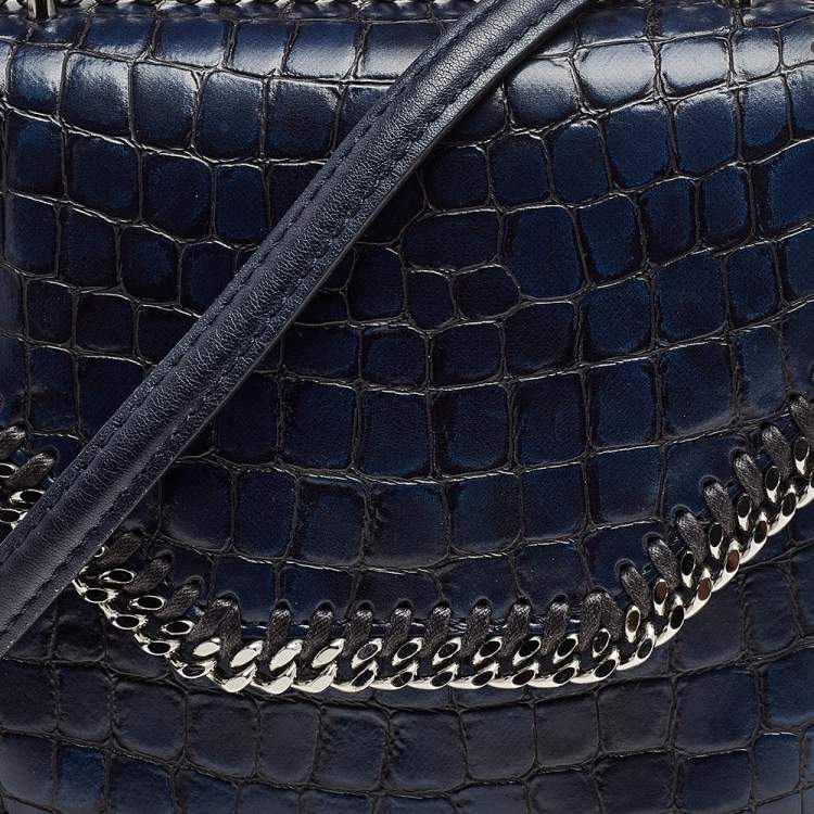Pre Owned Stella McCartney Navy Blue Croc Embossed Faux Leather Falabella Star Box Bag
