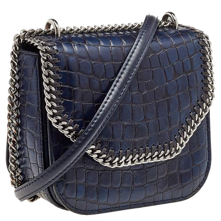 Pre Owned Stella McCartney Navy Blue Croc Embossed Faux Leather Falabella Star Box Bag